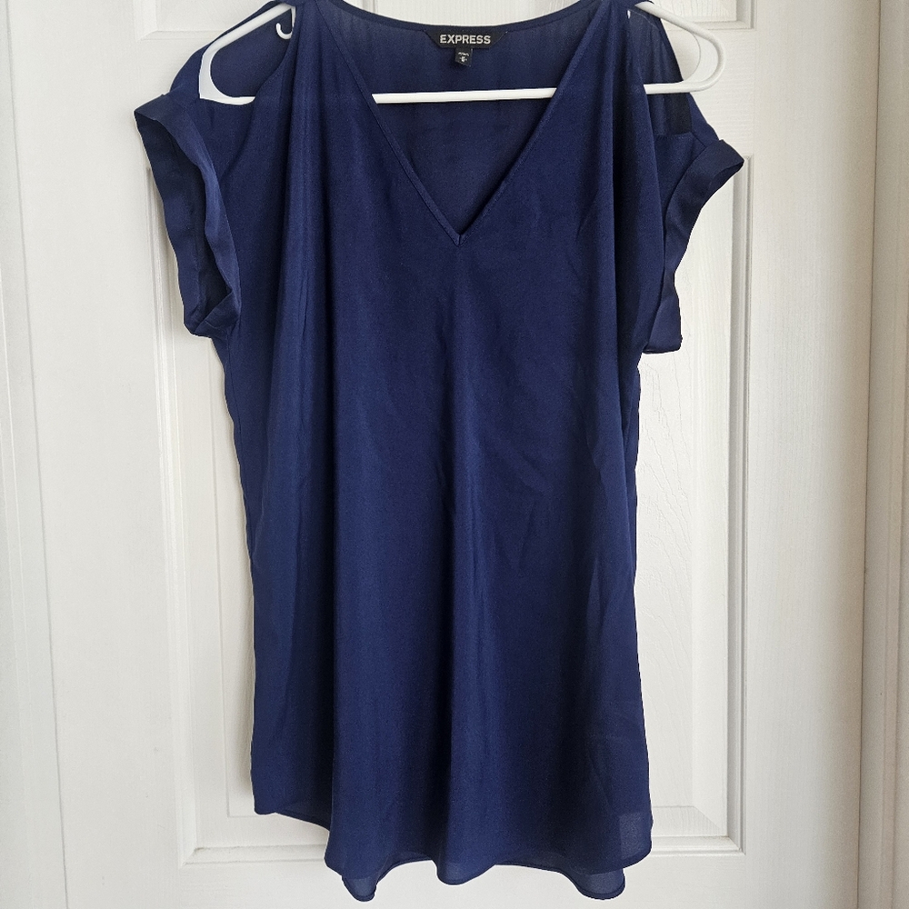 Express Navy Cold Shoulder V-Neck Blouse – Size Medium